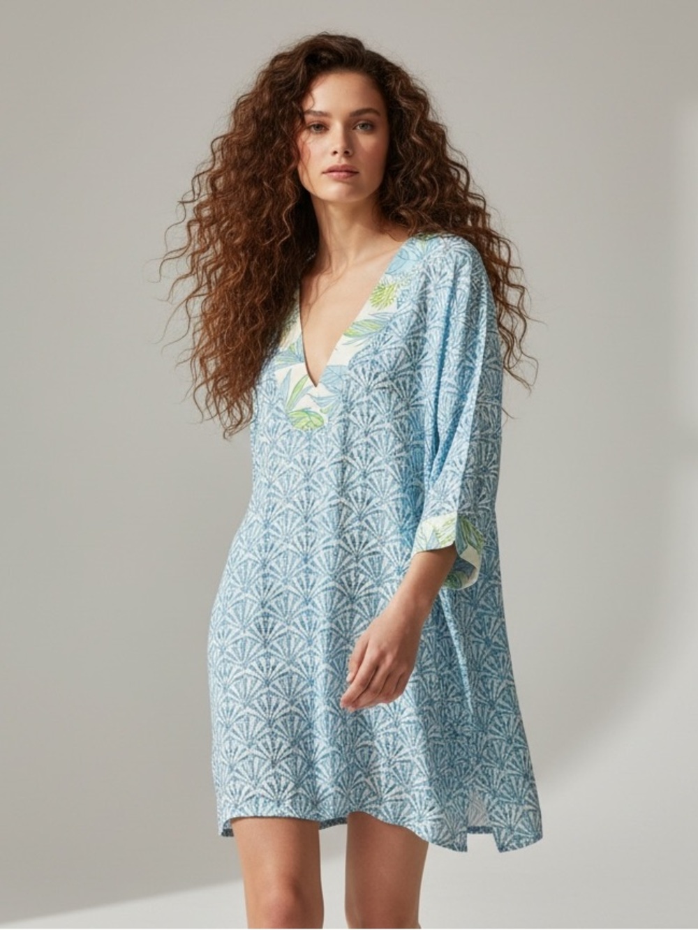 NWT Stella Parker Blue Tropical Tunic Swim Coverup - Size L